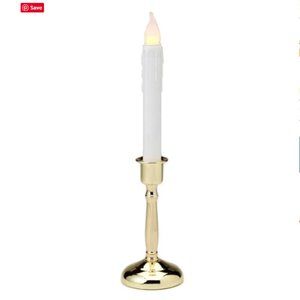 Battery-Operated Cordless Candle With Auto Timer - Brass